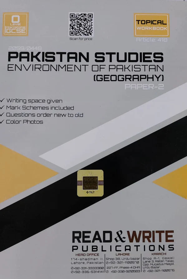 418 Pakistan Studies Environment Of Pakistan Geography Paper-2 O Level Topical Workbook